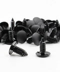 Close-up of 200 Pcs Black Plastic Push Clip Fasteners Set For 7mm Hole Size Universal Automotive Body Clips Fits Radiator Fender Bumper Panels Nylon