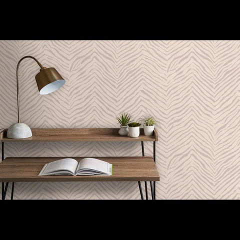 Abstract Animal Textured Vinyl Wallpaper Custom Printed Dope Wallcovering in soft beige with zebra patterns, enhancing modern decor.