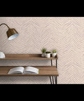 Abstract Animal Design Pvc Free Type Ii Commercial Wallpaper Featuring Matte Linen Texture in a beige zigzag pattern.