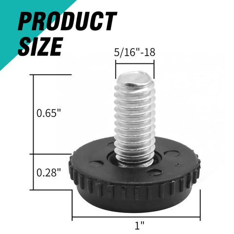 Heavy Duty Adjustable Furniture Levelers With Threaded Inserts 24 Pack Stainless Steel Feet 5/16-18 thread with dimensions