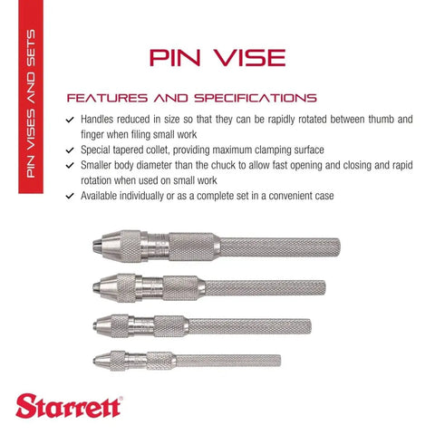 Pin Vise Set With Knurled Handles For A Smooth Quick Grip Smaller Body Diameter For Easy Thumb To Finger Switch Tapered Collet For Maximum Clamping Surface 0-.187 Inch Range 4 Pack Built For Tiny Precision Jewelry And Hobby Work Model S162Z, featuring four sizes on white background.