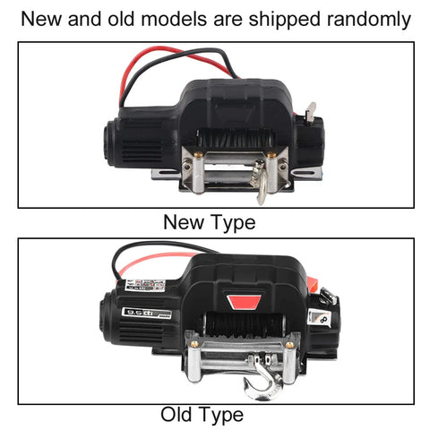 Top Notch 1/10 Scale RC Crawler Winch Set With Control System, Fairlead And Hook For HSP And Axial Off Road Crawling Cars Ready To Roll, showing new and old models.