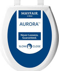Packaging of Soft Close Toilet Seat With Easy Clean Hinges Adjustable Front To Back Fit Round White Plastic Seat Quiet No Wiggle
