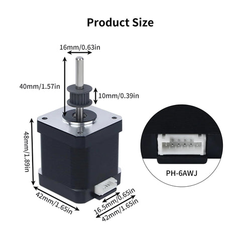 NEMA 17 Y-axis replacement stepper motor for K1 Max; black body, silver shaft, 6-pin PH-6AWJ connector