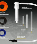 30cc Hand Fluid Transfer Pump For Gallon And Wide Mouth Bottles with adapters and tube measurement details
