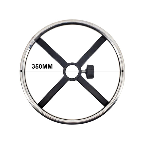 Heavy Duty Stainless Steel Footrest Ring For Swivel Office Chairs And Bar Stools Featuring A Durable 35cm Round Pedal shown from above.