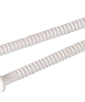 Close-up of Bulletproof Ringed Shank Panel Nails For Wood Trim And Craft Projects, white steel finish, designed for secure fastening.