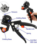 Front view of ZALALOVA 2-in-1 garden grafting tool with grafting blade and black ABS handle