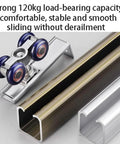Close-up of Heavy Duty Sliding Door Track Kit With Aluminum Alloy Double Track Rails And Roller Set, supports up to 120 kg