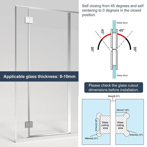 Heavy Lifting Shower Door Hinge With A Zero Friction 180 Degree Sweep Designed From Bulletproof 304 Steel and Clad In A Sharp Brushed Nickel Look for frameless shower door installation.