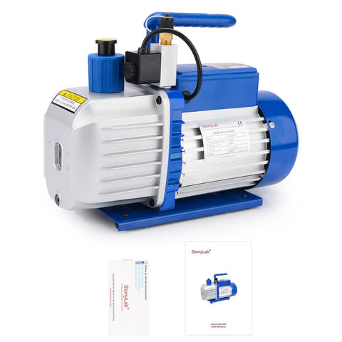 5 CFM 2 Stage Rotary Vane Vacuum Pump With Solenoid Valve For HVAC 110V Half HP Ultimate Vacuum 10 To 15 Pa Oil Capacity 350 Ml
