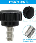 Built Tough M8 X 16mm Knurled Thumb Screws 4 Piece Set Crafted From Solid 304 Stainless Steel With Precision Threads. Close-up of black knurled thumb screw.