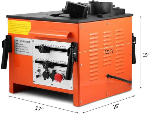 Rock Solid 25mm Electric Rebar Bender Equipped With Dual Foot Switches Making It A Total Workhorse For Bent One Inch Steel Rebars Across Every Active Build Site, side view with measurements.
