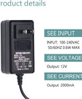 12V 2A Switching Power Supply AC DC Wall Adapter US Plug 24W 5.5x2.1mm DC Connector, black plastic wall charger