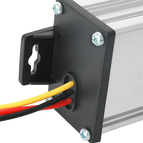 Straight Fire Heavy Duty DC To DC Voltage Converter 36V 48V 60V 72V To 12V 10A Step Down Regulator showing terminal connections.
