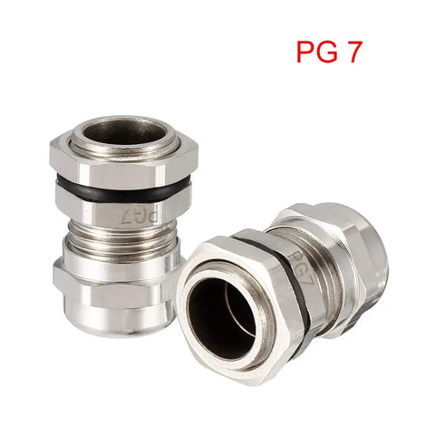 Six Pack PG7 Cable Gland Metal Waterproof Connector for 3mm to 6.5mm Wire Diameters, shown in metallic finish