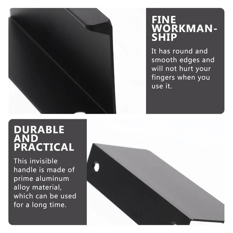 4 Piece Slick Invisible Edge Pull Handles For Cabinets And Drawers Finger Grip Right Angle Concealed Pulls 80mm Black aluminum close-up