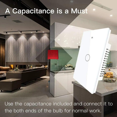 Touch Wall Smart Switch No Neutral Needed For Single Pole 110V 1 Gang 2.4GHz WiFi RF433 Works With Smart Life Tuya App Alexa Google Home