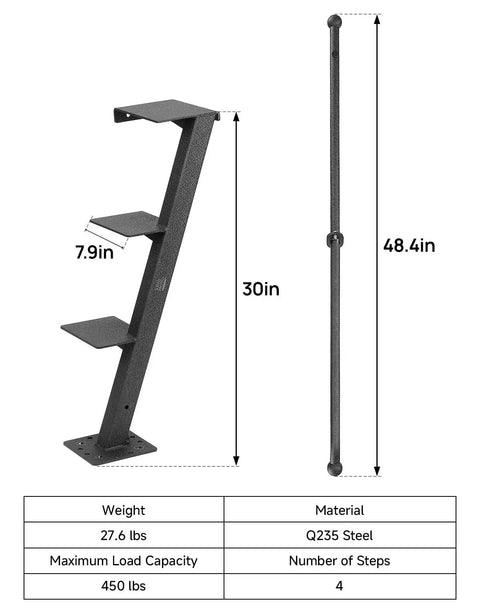 4 Step Boat Trailer Ladder With Handrail For Easy Bow Access, Heavy Duty Boarding Platform, Universal Fit For Bass Boats, Pontoon And Aluminum Trailers, Non Slip Treads, Rust Resistant, Black, Q235 steel, 30in x 48.4in
