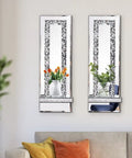 Fresh Beveled Silver Mirror Wall Candle Sconce Holder Set Of Two, Slick Crushed Diamond Design Decor For Cozy Living Room, Bedroom, Chic Home Setup, And Top Shelf Ambient Glow showcasing a decorative display with flowers.