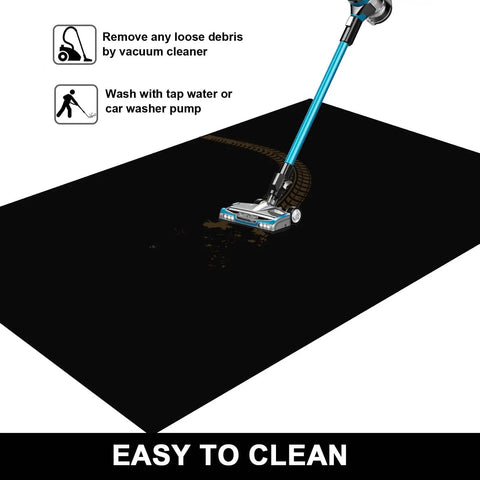 Garage Floor Mat 30 X 36 Inches Heavy Duty Oil Spill Absorbent Mat With Waterproof Backing being cleaned with vacuum cleaner