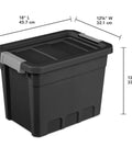 Six Pack Seven Point Five Gallon Stackable Tote For Home Organization Tough Plastic Storage Bins with Recessed Lid and Heavy Duty Latches