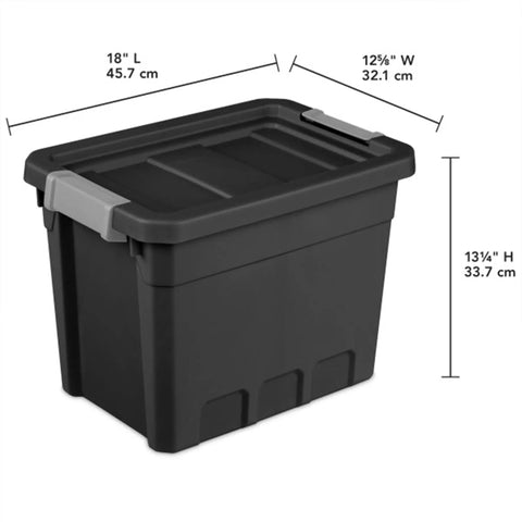 Six Pack Seven Point Five Gallon Stackable Tote For Home Organization Tough Plastic Storage Bins with Recessed Lid and Heavy Duty Latches
