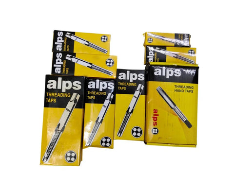 Get Your Plumbing Game On With This Slick 24-Piece BSP And BSPP British Standard Pipe Tap Die Set Ranging From One Eighths To One Inch Featuring HSS Thread Cutting Tools For Serious Repairs And Fresh Threads In Both Home And Professional Engineering. 24-piece ALPS threading taps set in yellow boxes, HSS steel pipe thread tools