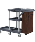 Heavy Duty 3 Shelf Cleaning Cart On Wheels With Cover And Vinyl Bag, Janitorial Custodial Cart With Side Hooks For Brooms And Mops