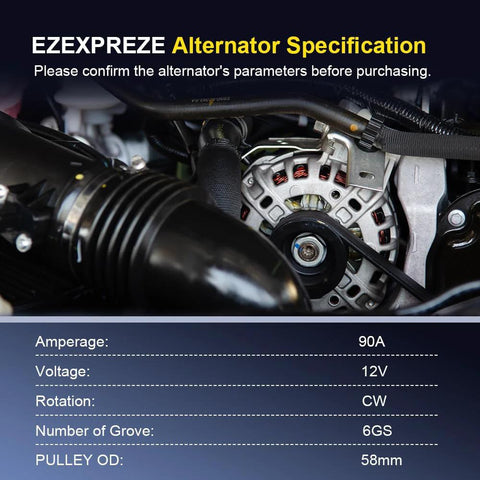Replacement Alternator For 2012 To 2017 Accent And Veloster And 2012 To 2013 Rio 1.6L 12V 90Amp installed in engine bay