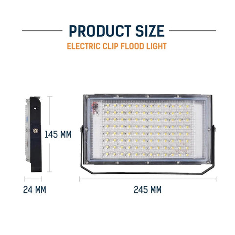 JUDYSSY Dc 12V Led Flood Light 100W Outdoor Floodlight spotlight dimensions 145mm height, 245mm width, 24mm depth.