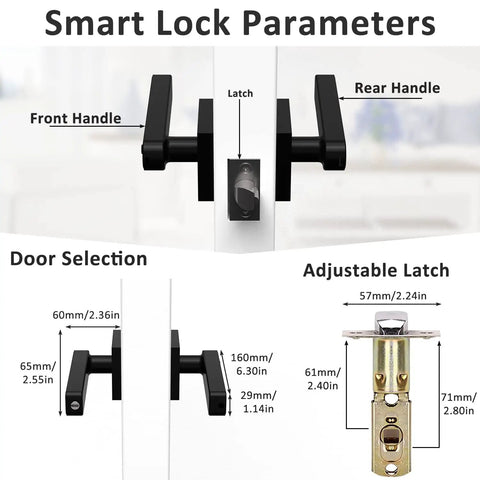 Diagram showing dimensions of Keyless Door Lock Set With Keypad And Biometric Fingerprint, Touchscreen Access, Black Finish, No Keys Needed, 50 Sets, Easy One Touch Unlock, Secure Home Entry For Front Or Back Doors.