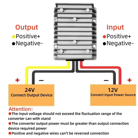 Heavy Duty Dc Step Up Voltage Regulator 12V To 24V 20 Amps 480W Waterproof High Efficiency wiring diagram and connection details
