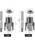 Badass Integrated Thread Cutting Tool For Half Inch And Three Quarter Inch Pipes. Shows 1/2in and 3/4in pipe threading components.