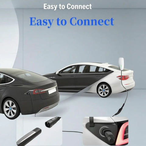 Charge Up Your Electric Ride With This Rock Solid 25 Ft Nacs Extension Cord Delivering A Heavy 48 Amp Draw And 12 Kw Juice Straight Up To Your Mobile Connector For Zero Sweat Home Sessions, cars charging with cable.