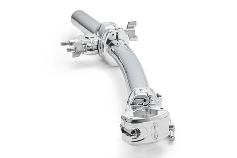 Rock Solid Drum Rack Wing Expansion Bar Adds 24 Inch Curved Space for quick cymbal mounting, chrome finish with attachment clamps.