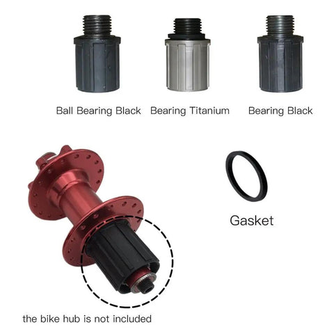 Heavy Duty Steel Freehub Hub Kit For 8 To 11 Speed Mountain Bikes Easy Install No Tools Required Lightweight And Durable Bearing Titanium Finish Upgrade Your Ride Or Replacement showing black and titanium bearings with gasket