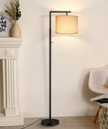 Dimmable Tall Pole Floor Lamp With 4 Color Temperatures, Remote Control, Beige Shade, Dope Modern Standing Light For Living Room, Bedroom, Study, Office, LED Bulb Included, Black in living room setting