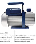 Heavy Duty Single Stage Vacuum Pump For Hvac Service Featuring Hella Fast Flow Rates, showing side view with handle and specifications.