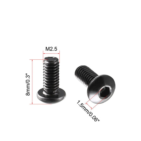 Rock Solid Button Head Hex Socket Cap Screws M2.5x6mm Thread 10.9 Grade Black Alloy Steel showing dimensions for precision assembly.