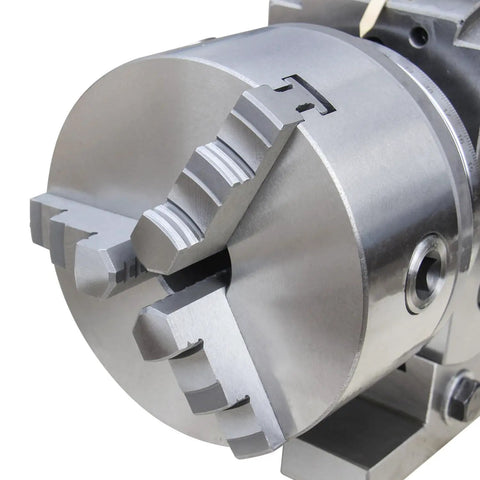 Close-up of Precision 5-Inch 3-Jaw Chuck Dividing Head for Milling Machines, showing sturdy metal construction and gear cutting capability