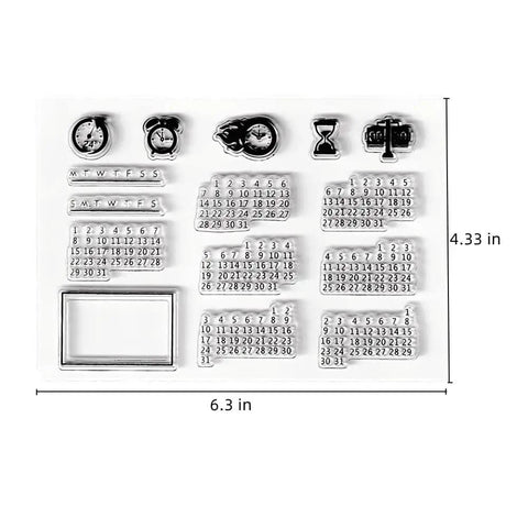 Fresh Date Week Month Year Calendar Clear Silicone Stamp Set For DIY Scrapbooking And Holiday Cards Featuring Alarm Clock Arabic Numerals on sheet