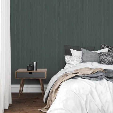 Bedroom with Black Faux Beadboard Peel And Stick Wallpaper Removable And Repositionable Self Adhesive No Mess Easy DIY Wall Decor 20.5 Inch By 16.5 Foot Made In The USA