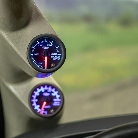Tinted 7 Color Transmission Temperature Gauge Kit 260F for Rigs and SUVs, 2-1/16 Inch 52mm Dial monitors transmission fluid temperature on dashboard