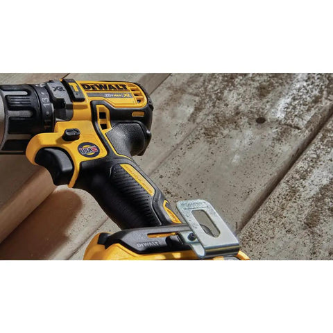 Close-up of 20V Max XR Cordless Hammer Drill With Brushless Motor, Ultra Compact Lightweight Design for pro use on wood