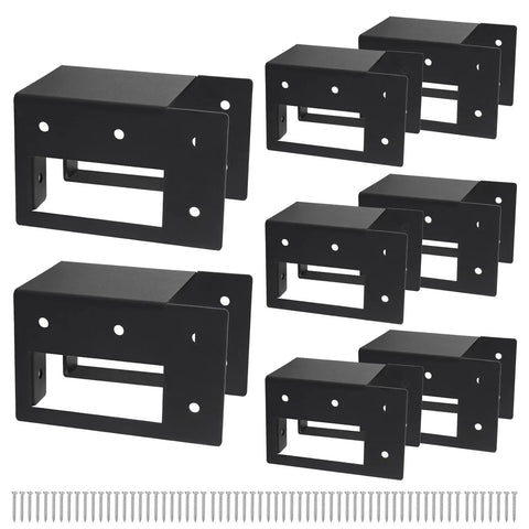 8 Pack Firewood Log Storage Rack Bracket Adjustable Beefy Heavy Duty Powder Coated Steel Holder For Fireplace Patio And Deck Rust Resistant Outdoor Wood Storage Organizer, showing eight black steel brackets and screws