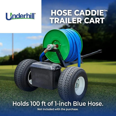Tough As Nails Heavy Duty Hose Reel Trailer Cart Caddy with smooth rolling tires holding a 100 ft 1-inch blue hose.