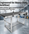 Industrial Stainless Steel Conveyor System With 59 Inch Motorized PVC Belt Adjustable Double Guardrails Dual Direction Operation