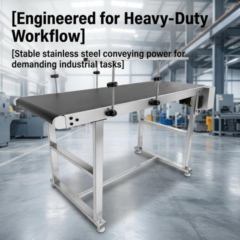 Industrial Stainless Steel Conveyor System With 59 Inch Motorized PVC Belt Adjustable Double Guardrails Dual Direction Operation