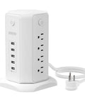 8-Outlet Tower Surge Protector With USB Charging Station, 6-Foot Flat Plug Power Strip For Home Office, Individual Switches, 1080 Joules